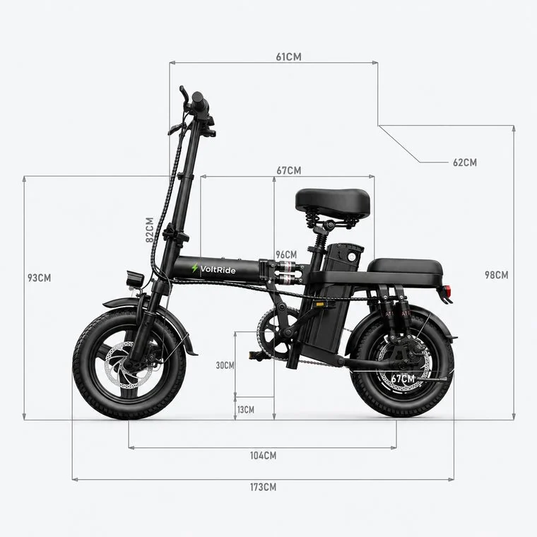 VoltRide e-bike dimensions diagram
